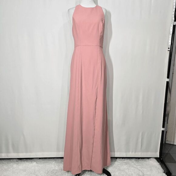 Dessy Collection 3029 Desert Rose Diamond Cut Out Back Trumpet Gown Front Slit 6 - Picture 1 of 14